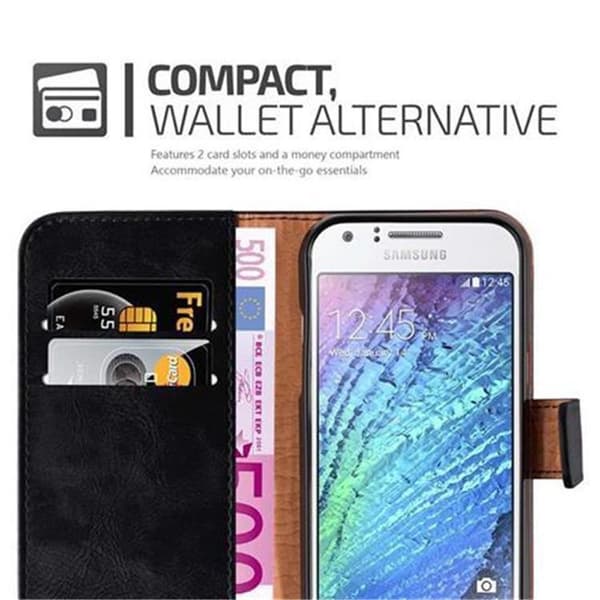 Samsung Galaxy J1 2015 Suojakotelo Suojakuori Lompakkokotelo Matkapuhelinkotelo jossa magneettisuljenta, jalusta-toiminto ja korttitasku