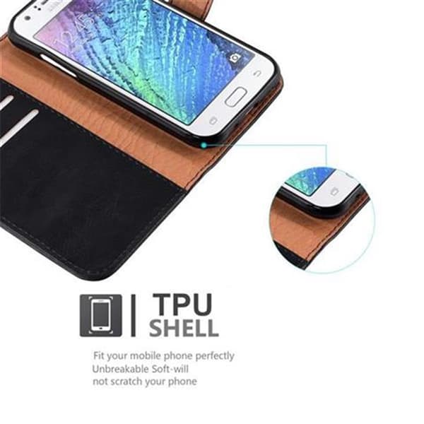 Samsung Galaxy J1 2015 Suojakotelo Suojakuori Lompakkokotelo Matkapuhelinkotelo jossa magneettisuljenta, jalusta-toiminto ja korttitasku