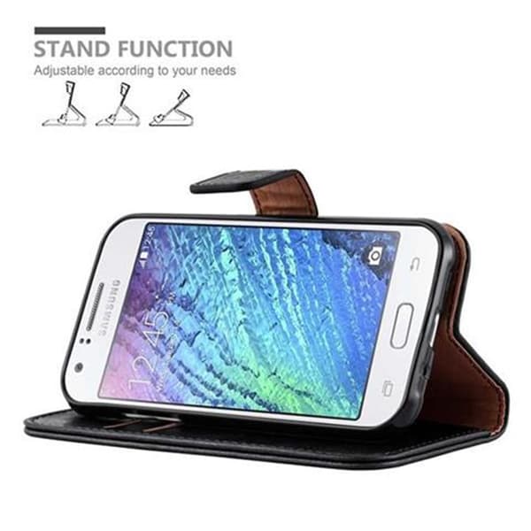 Samsung Galaxy J1 2015 Suojakotelo Suojakuori Lompakkokotelo Matkapuhelinkotelo jossa magneettisuljenta, jalusta-toiminto ja korttitasku