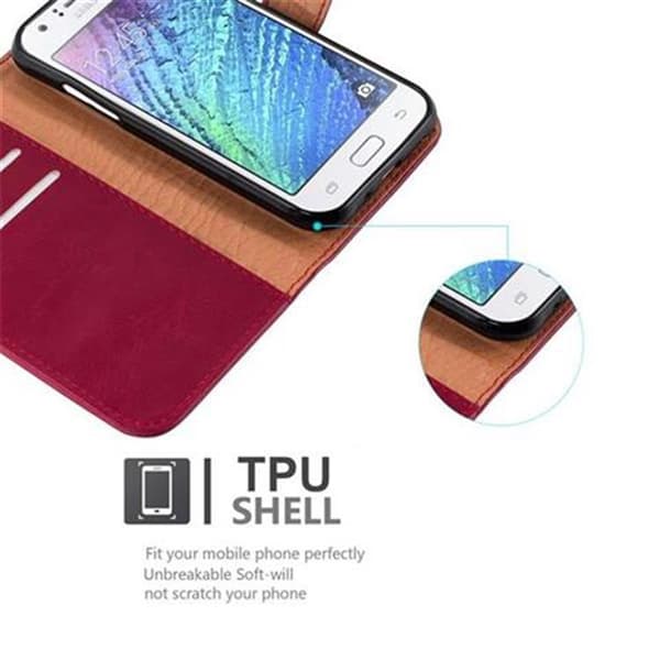 Samsung Galaxy J1 2015 Suojakotelo Suojakuori Lompakkokotelo Matkapuhelinkotelo jossa magneettisuljenta, jalusta-toiminto ja korttitasku