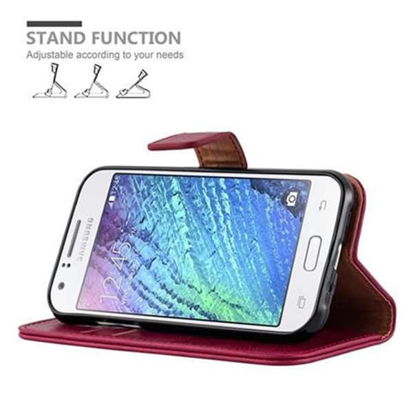 Samsung Galaxy J1 2015 Suojakotelo Suojakuori Lompakkokotelo Matkapuhelinkotelo jossa magneettisuljenta, jalusta-toiminto ja korttitasku