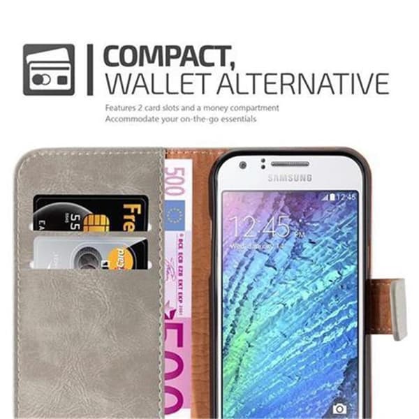 Samsung Galaxy J1 2015 Suojakotelo Suojakuori Lompakkokotelo Matkapuhelinkotelo jossa magneettisuljenta, jalusta-toiminto ja korttitasku