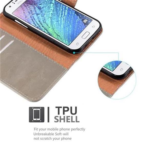 Samsung Galaxy J1 2015 Suojakotelo Suojakuori Lompakkokotelo Matkapuhelinkotelo jossa magneettisuljenta, jalusta-toiminto ja korttitasku
