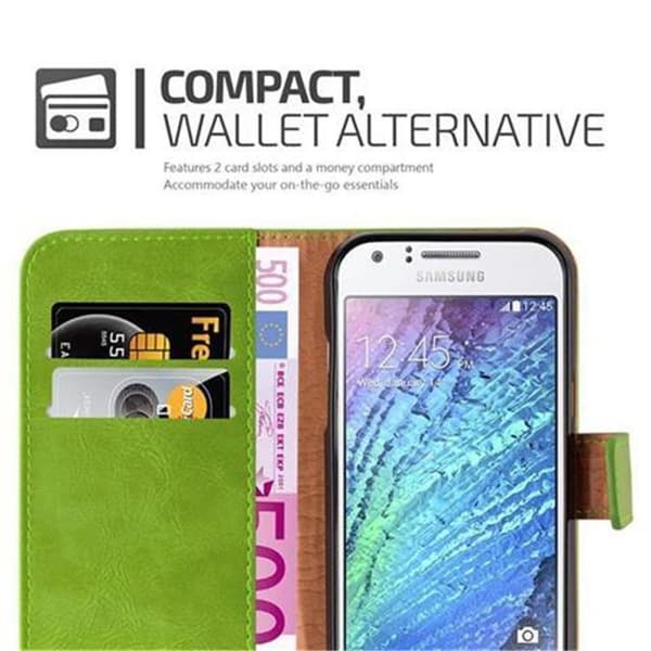 Samsung Galaxy J1 2015 Suojakotelo Suojakuori Lompakkokotelo Matkapuhelinkotelo jossa magneettisuljenta, jalusta-toiminto ja korttitasku