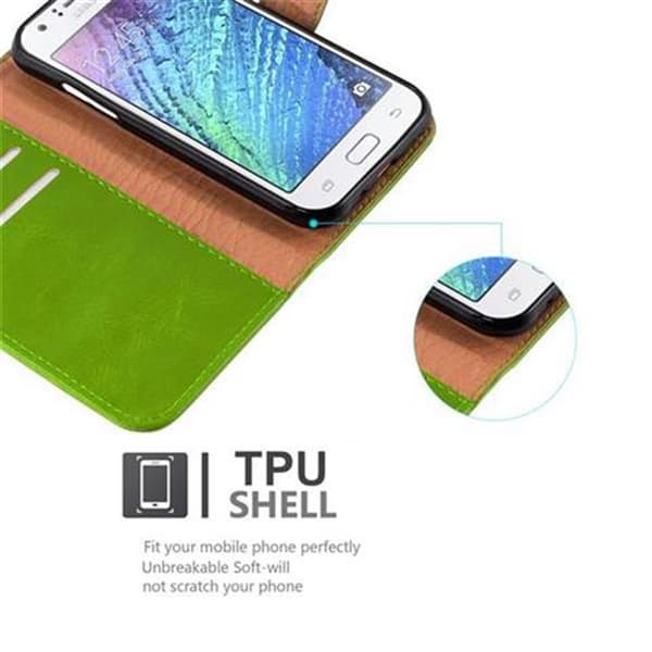 Samsung Galaxy J1 2015 Suojakotelo Suojakuori Lompakkokotelo Matkapuhelinkotelo jossa magneettisuljenta, jalusta-toiminto ja korttitasku