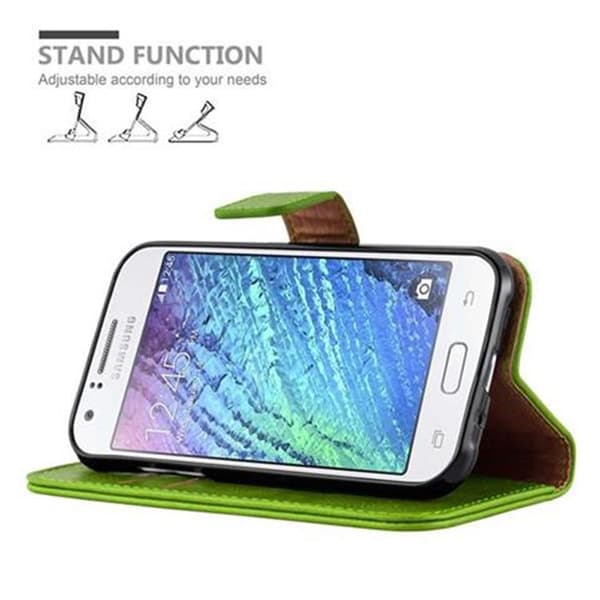 Samsung Galaxy J1 2015 Suojakotelo Suojakuori Lompakkokotelo Matkapuhelinkotelo jossa magneettisuljenta, jalusta-toiminto ja korttitasku