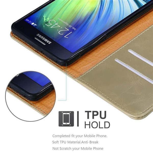 Samsung Galaxy A7 2015 Suojakotelo Suojakuori Lompakkokotelo Matkapuhelinkotelo jossa magneettisuljenta, jalusta-toiminto ja korttitasku
