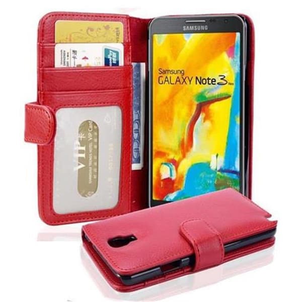 Samsung Galaxy NOTE 3 NEO Skal Fodral Mobilskydd med magnetisk stängning och 3 kortplatser INFERNO RÖD
