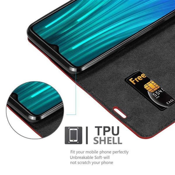 Lommebokdeksel til Xiaomi RedMi NOTE 8 PRO Deksel med magnetisk lukking, stativfunksjon og kortlomme