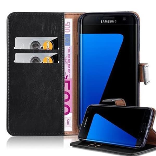 Samsung Galaxy S7 EDGE Suojakotelo Suojakuori Lompakkokotelo Matkapuhelinkotelo jossa magneettisuljenta, jalusta-toiminto ja korttitasku GRAFIITIN MUSTA