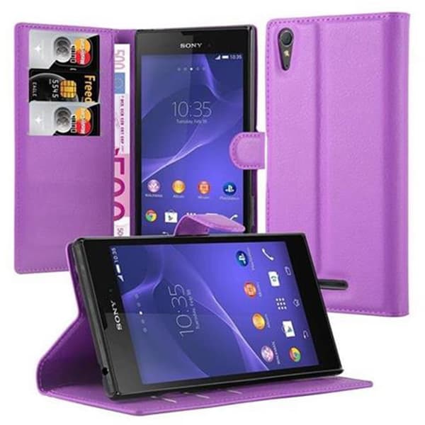 Deksel til Sony Xperia T3 Lommebokdeksel med magnetisk lukking, stativfunksjon og kortlomme MANGA LILLA