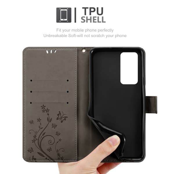 Deksel til Huawei P40 Lommebokdeksel i blomster design med magnetisk lukking, stativfunksjon og kortplasser