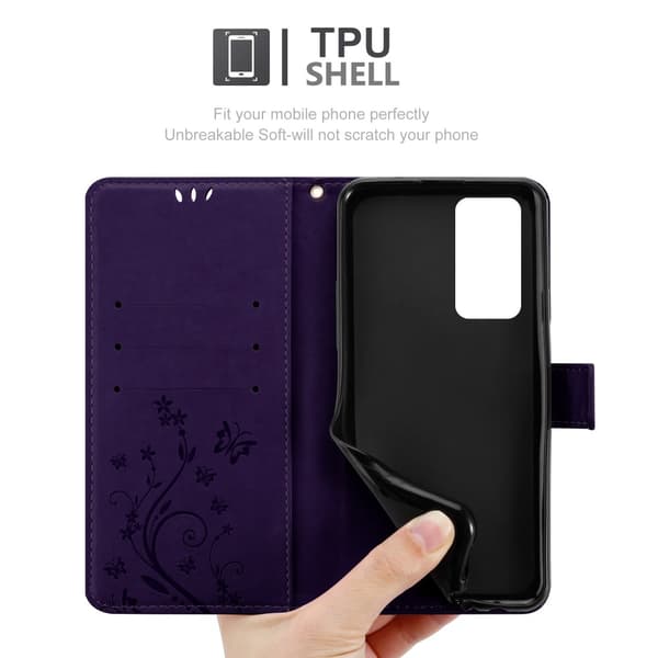 Deksel til Huawei P40 Lommebokdeksel i blomster design med magnetisk lukking, stativfunksjon og kortplasser