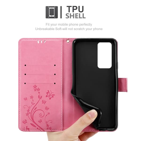 Deksel til Huawei P40 Lommebokdeksel i blomster design med magnetisk lukking, stativfunksjon og kortplasser