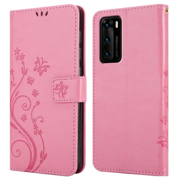 Deksel til Huawei P40 Lommebokdeksel i blomster design med magnetisk lukking, stativfunksjon og kortplasser