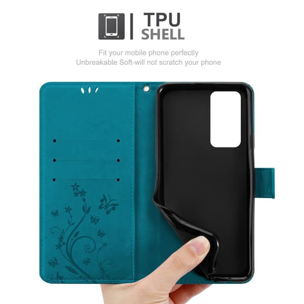 Deksel til Huawei P40 Lommebokdeksel i blomster design med magnetisk lukking, stativfunksjon og kortplasser