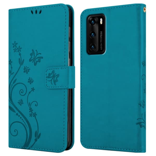 Deksel til Huawei P40 Lommebokdeksel i blomster design med magnetisk lukking, stativfunksjon og kortplasser