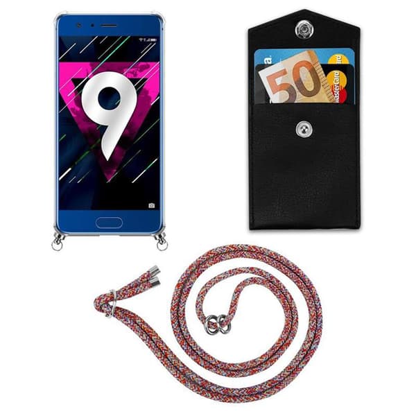 Honor 9 Suojakuori ketju Honor 9 Silikoni suojakotelo hopea renkaat, johto hihna ja irrotettava asia