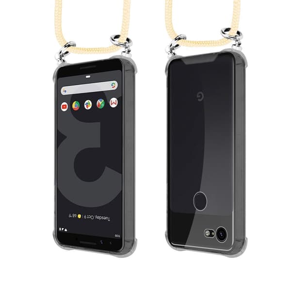 Deksel med kedja Google PIXEL 3 Case med sølvfargede ringer, ledningsstropp og avtakbart etui