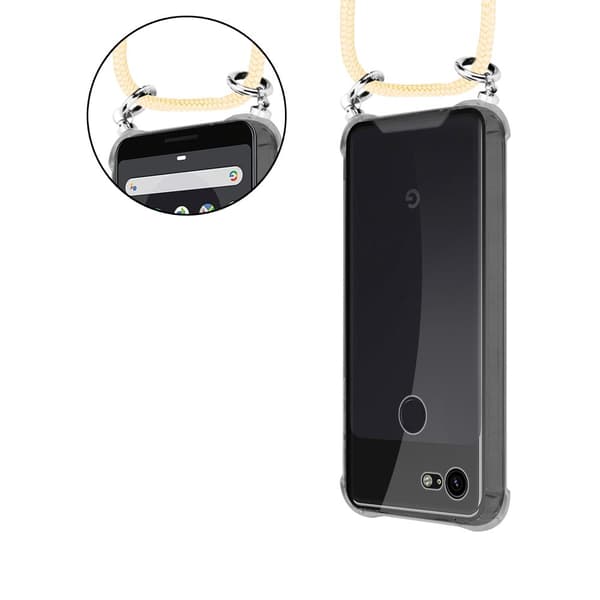 Google PIXEL 3 Suojakuori ketju Google PIXEL 3 Silikoni suojakotelo hopea renkaat, johto hihna ja irrotettava asia