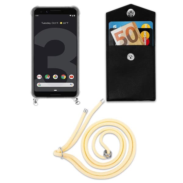 Google PIXEL 3 Suojakuori ketju Google PIXEL 3 Silikoni suojakotelo hopea renkaat, johto hihna ja irrotettava asia