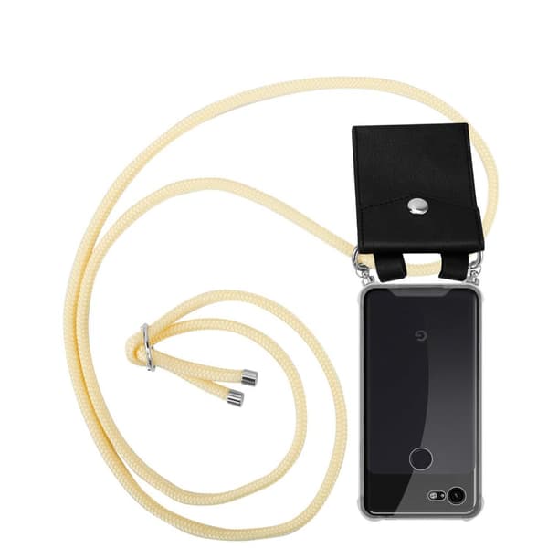 Google PIXEL 3 Suojakuori ketju Google PIXEL 3 Silikoni suojakotelo hopea renkaat, johto hihna ja irrotettava asia
