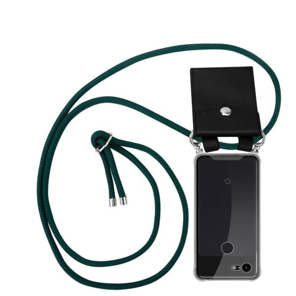 Google PIXEL 3 Suojakuori ketju Google PIXEL 3 Silikoni suojakotelo hopea renkaat, johto hihna ja irrotettava asia
