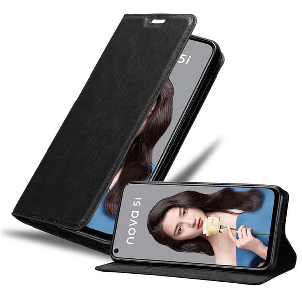 Lommebokdeksel til Huawei NOVA 5i / P20 LITE 2019 Deksel med magnetisk lukking, stativfunksjon og kortlomme NATTSORT