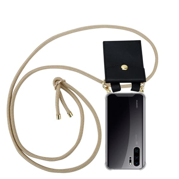 Deksel med kedja for Huawei P30 PRO Case med gullringer, ledningsstropp og avtakbart etui