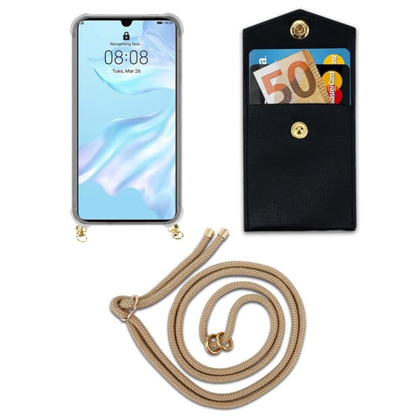 Deksel med kedja for Huawei P30 PRO Case med gullringer, ledningsstropp og avtakbart etui