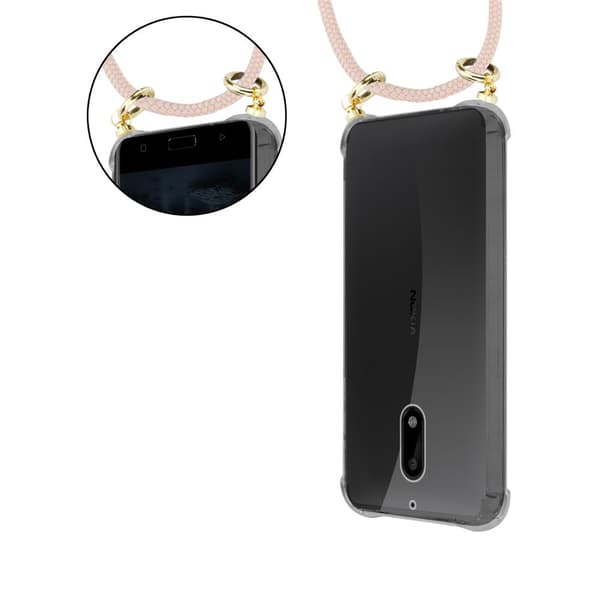 Deksel med kedja for Nokia 6 2017 Case med gullringer, ledningsstropp og avtakbart etui