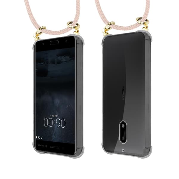 Nokia 6 2017 Suojakuori ketju Silikoni suojakotelo Gold Rings johto hihna ja irrotettava asia