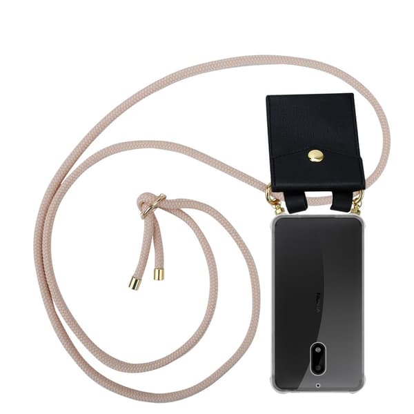 Nokia 6 2017 Suojakuori ketju Silikoni suojakotelo Gold Rings johto hihna ja irrotettava asia