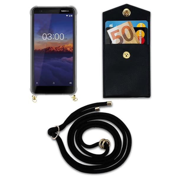 Deksel med kedja for Nokia 3.1 Case med gullringer, ledningsstropp og avtakbart etui