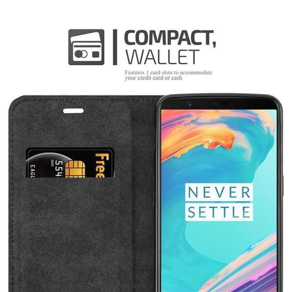 Lommebokdeksel til OnePlus 5T Deksel med magnetisk lukking, stativfunksjon og kortlomme