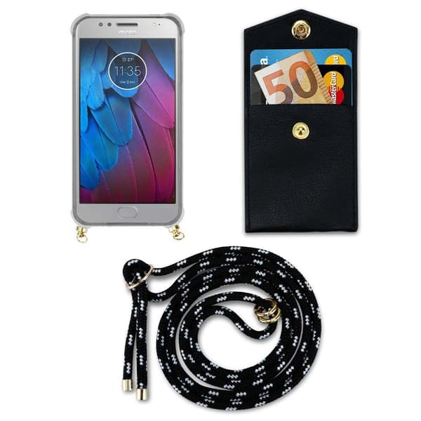Deksel med kedja for Motorola MOTO G5S Case med gullringer, ledningsstropp og avtakbart etui
