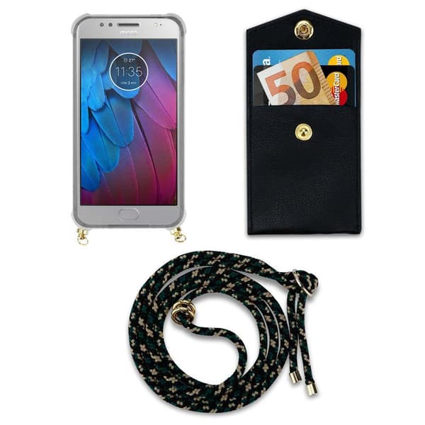 Deksel med kedja for Motorola MOTO G5S Case med gullringer, ledningsstropp og avtakbart etui