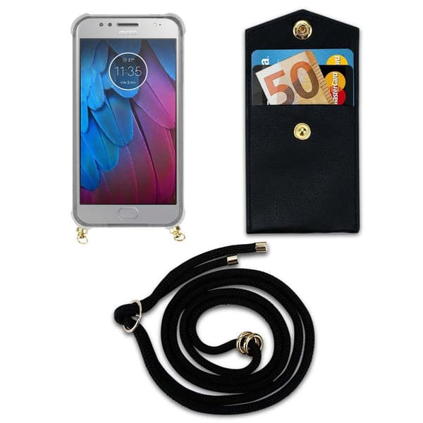 Deksel med kedja for Motorola MOTO G5S Case med gullringer, ledningsstropp og avtakbart etui