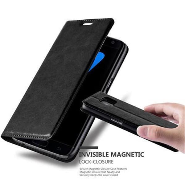 Samsung Galaxy S7 EDGE Fodral Skal Plånboksfodral Case med magnetisk stängning, ståfunktion och kortficka NATT SVART