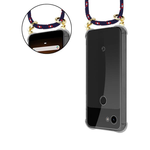 Deksel med kedja for Google PIXEL 3A Case med gullringer, ledningsstropp og avtakbart etui
