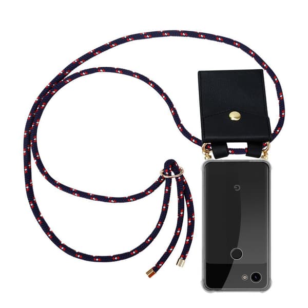 Deksel med kedja for Google PIXEL 3A Case med gullringer, ledningsstropp og avtakbart etui