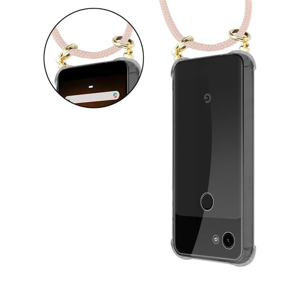 Deksel med kedja for Google PIXEL 3A Case med gullringer, ledningsstropp og avtakbart etui