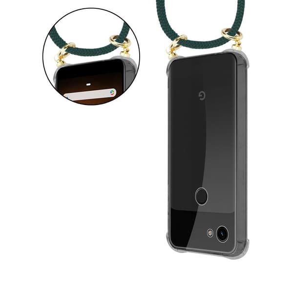 Deksel med kedja for Google PIXEL 3A Case med gullringer, ledningsstropp og avtakbart etui