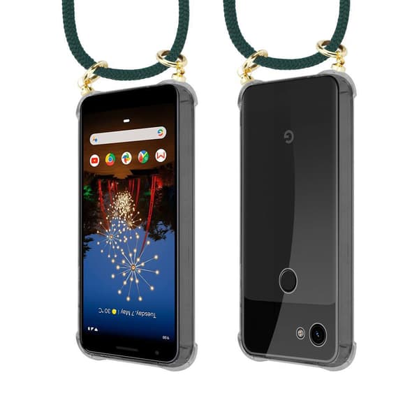 Deksel med kedja for Google PIXEL 3A Case med gullringer, ledningsstropp og avtakbart etui