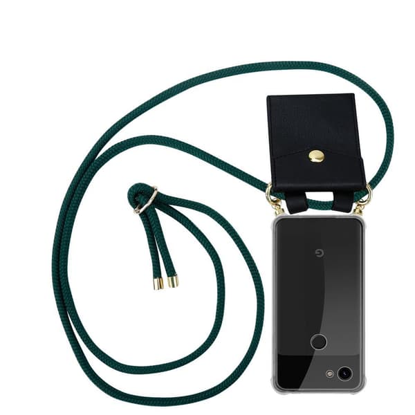 Deksel med kedja for Google PIXEL 3A Case med gullringer, ledningsstropp og avtakbart etui