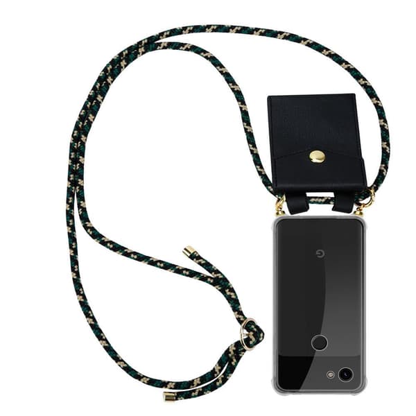 Deksel med kedja for Google PIXEL 3A Case med gullringer, ledningsstropp og avtakbart etui