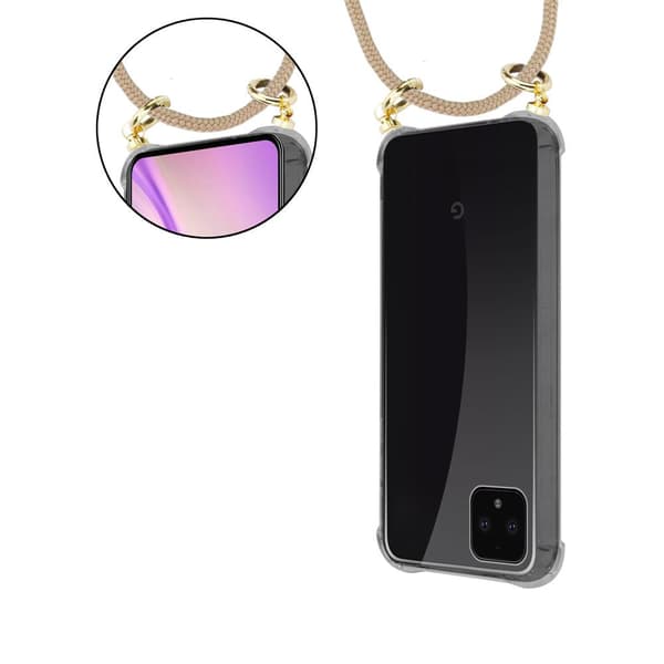 Deksel med kedja for Google PIXEL 4 Case med gullringer, ledningsstropp og avtakbart etui