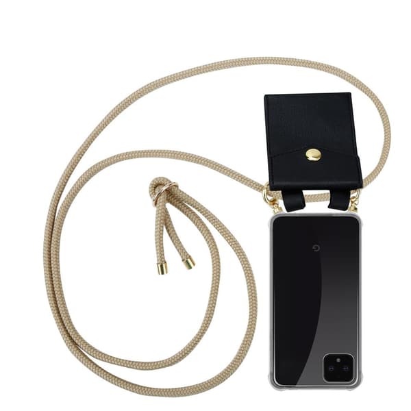 Deksel med kedja for Google PIXEL 4 Case med gullringer, ledningsstropp og avtakbart etui