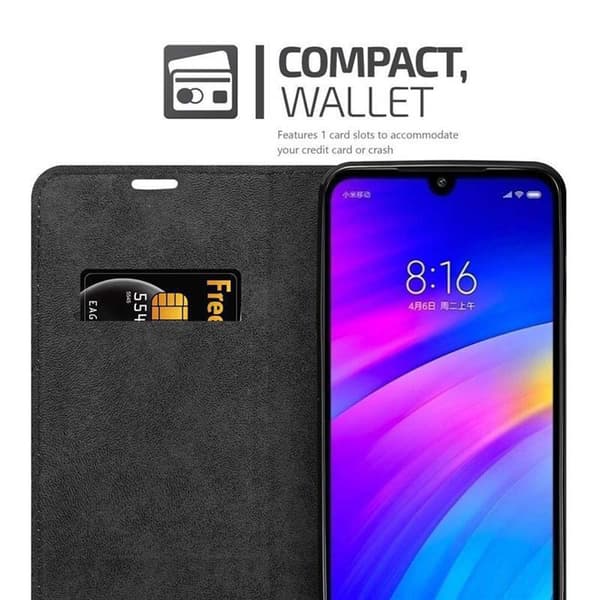 Lommebokdeksel til Xiaomi RedMi 7 Deksel med magnetisk lukking, stativfunksjon og kortlomme
