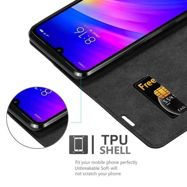 Lommebokdeksel til Xiaomi RedMi 7 Deksel med magnetisk lukking, stativfunksjon og kortlomme